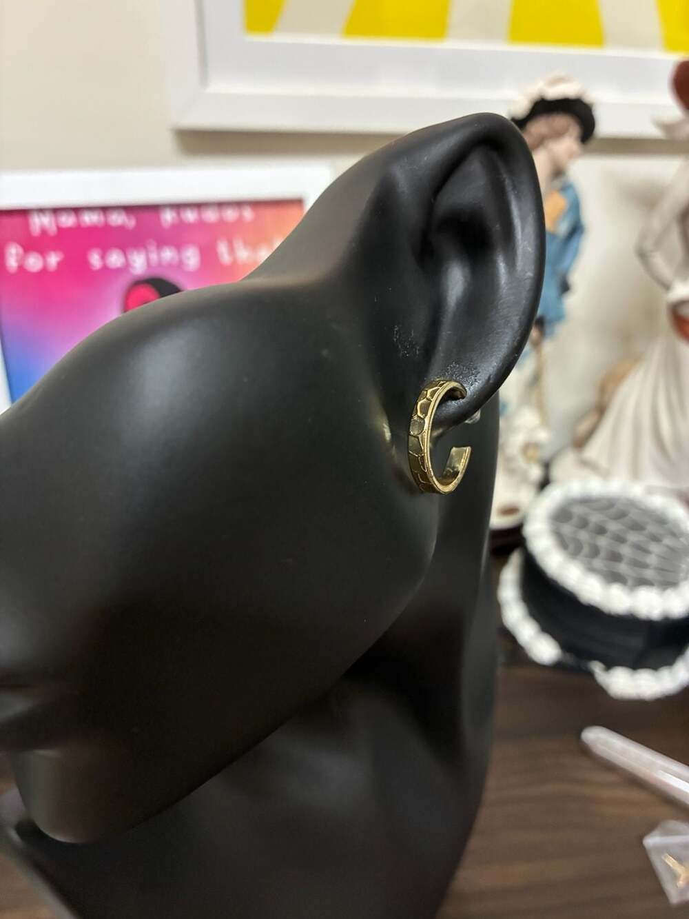 Gold Tone Hammered Pattern Small Hoop Earrings